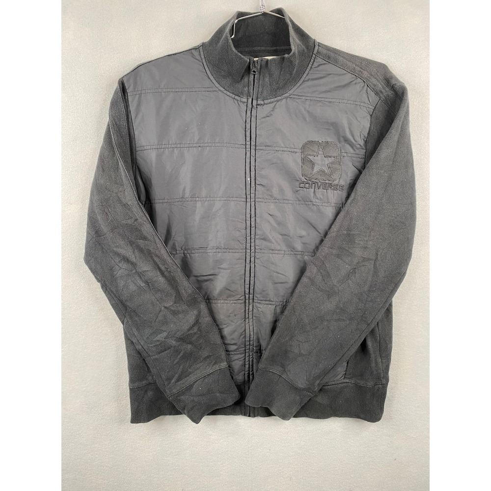 Converse All Star Mens Large Black Full Zip Quilted Hybrid Fleece Jacket Logo